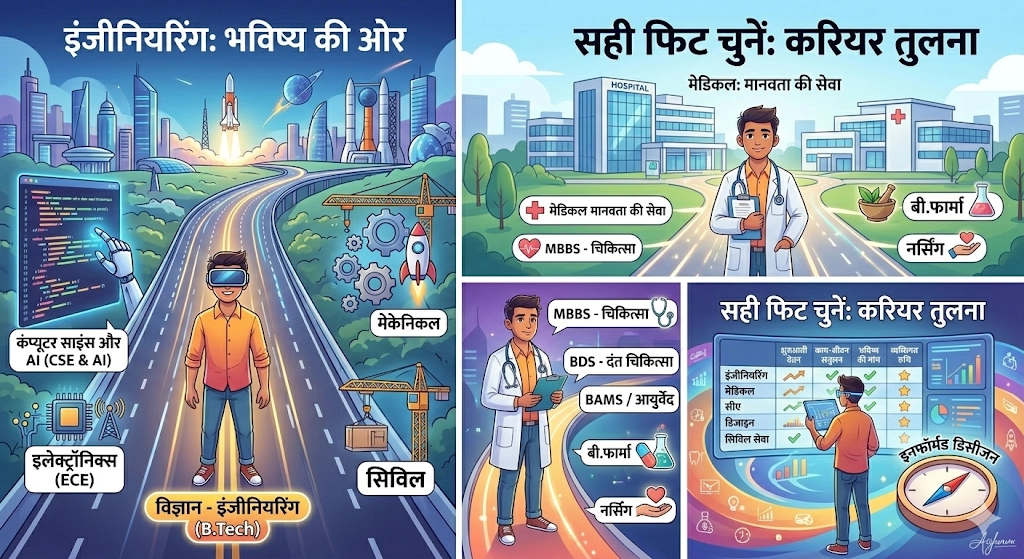 Comprehensive guide to Engineering career branches after 12th including Computer Science, AI, ECE, and Mechanical Engineering with Apnijanta branding.