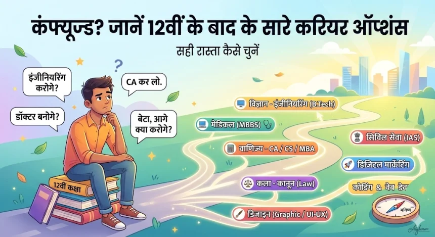 12वीं के बाद बेस्ट करियर ऑप्शन 2025 — Science Commerce और Arts छात्रों के लिए पूरी गाइड