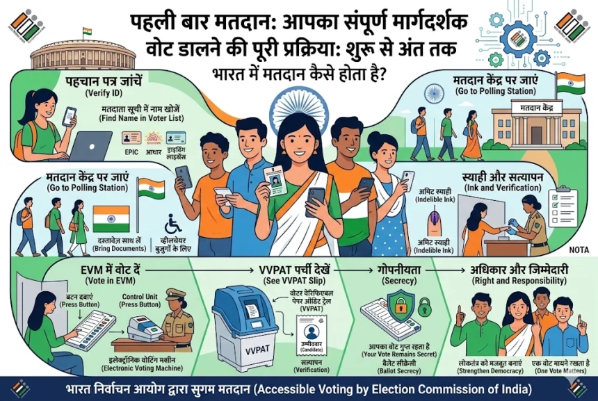 भारत में मतदान कैसे होता है 2026 पूरी प्रक्रिया EVM VVPAT वोटर आईडी और मतदान केंद्र की जानकारी